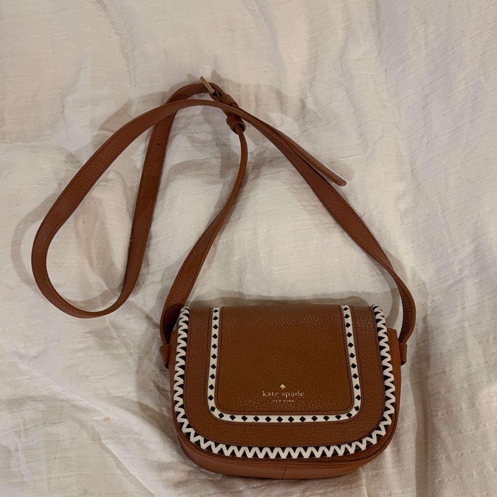 kate spade Brown Leather Crossbody with White & Black Trim